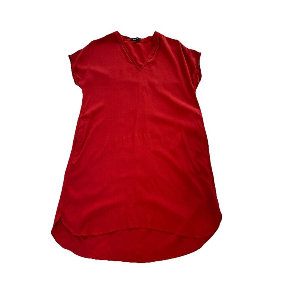 Madewell Dress Women's Bicoastal Crimson Red Tunic Side Pockets XS G5779‎